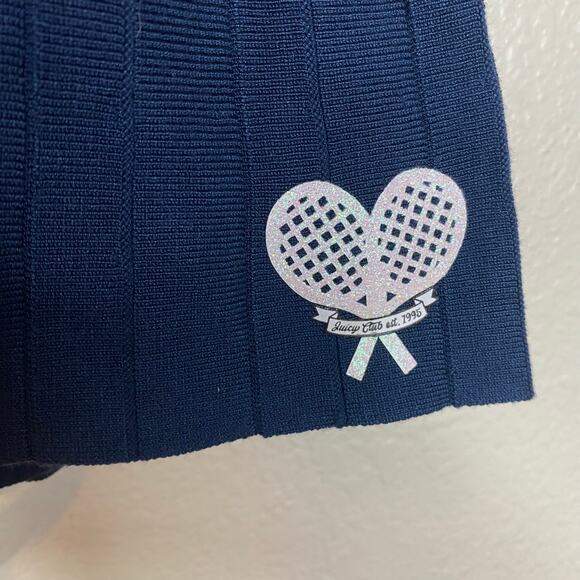 Juicy Couture Pleated Tennis Skirt Navy Blue Sparkly Rackets Mini NWT Size Small - Picture 3 of 8